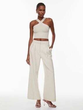 Babaton Sculpt Knit Criss Cross White Cropped Tank Top